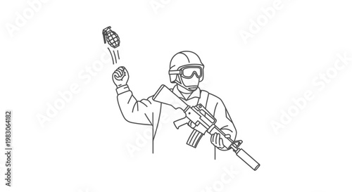 Soldier throwing grenade, military action, combat, warfare, armed forces, tactical gear