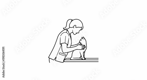 Gentle vet checks on a curious cat, petting its head with care