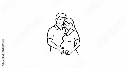 Couple embracing pregnant belly, tender moment, joy, love, anticipation