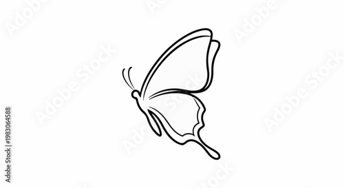 Elegant black line art of a butterfly in profile against a white background