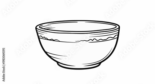 Simple line art illustration of a rounded bowl with decorative bands
