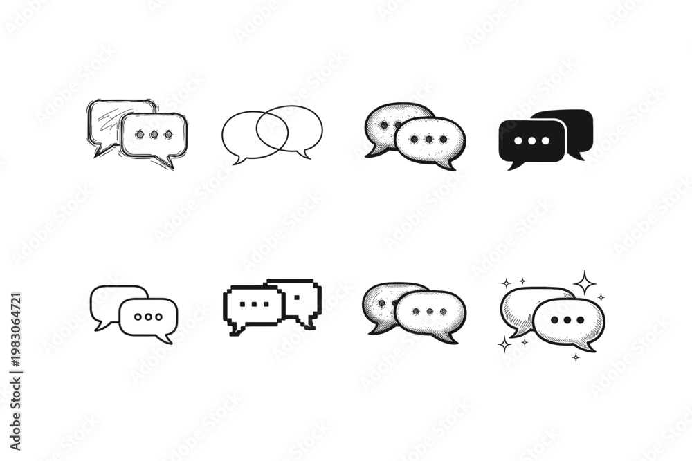 Obraz premium Collection of diverse speech bubble icons representing communication and conversation