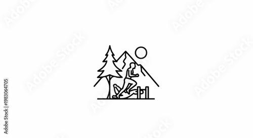 Runner training over hurdles in mountain landscape with sun