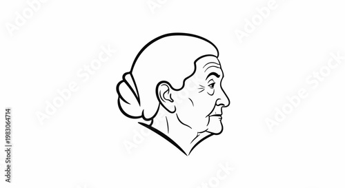 Profile of an elderly woman with hair in a bun, depicted in black line art