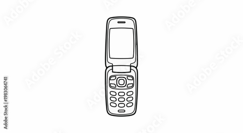 Outline of an open flip phone with a screen and keypad