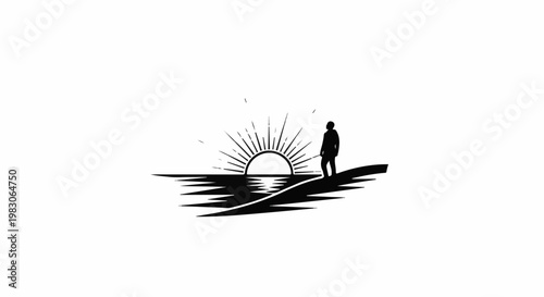 Silhouette of person watching a radiant sunrise over a calm sea