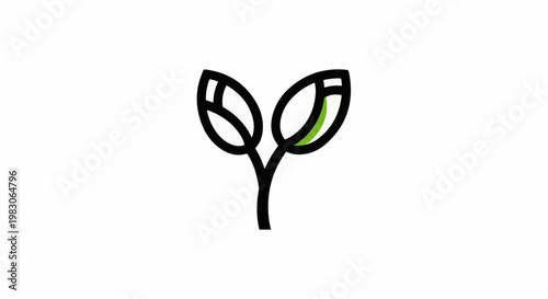Simple outline drawing of a seedling with two leaves, one highlighted green