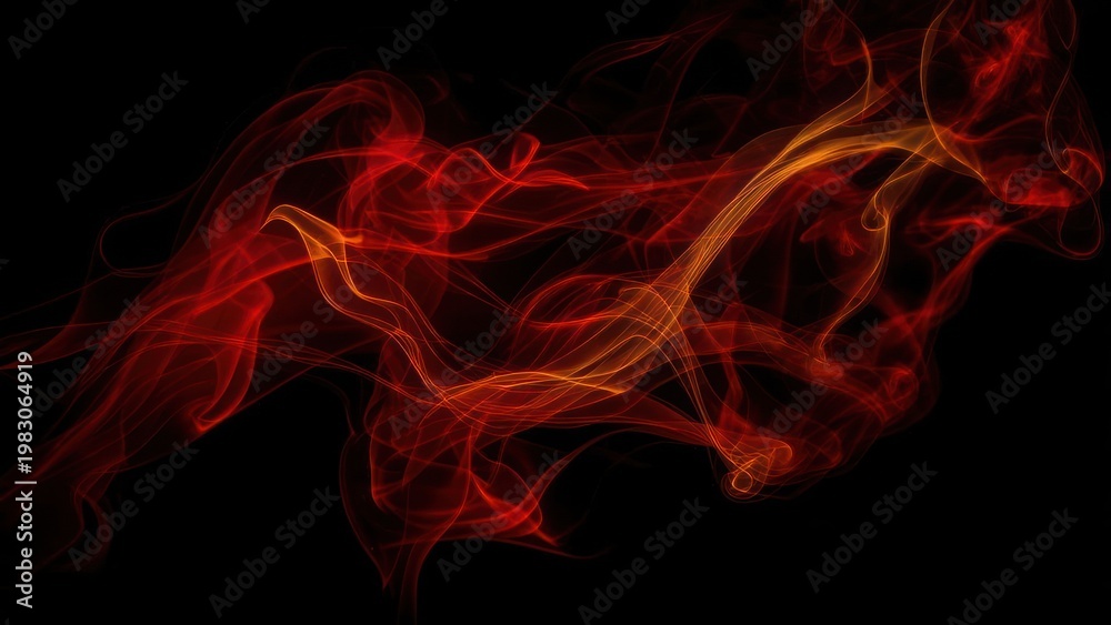 Fototapeta premium Abstract art Red and orange swirling smoke against a black background