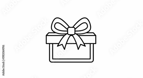 A simple black and white line drawing of a gift box tied with a bow