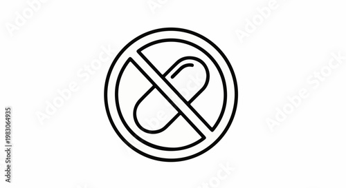 Simple line graphic of a pill icon with a prohibition sign