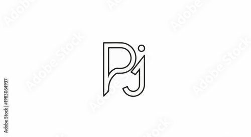 Stylized black outline of letters P and J