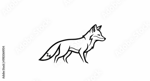 Stylized black outline of a fox standing with its head turned to the right