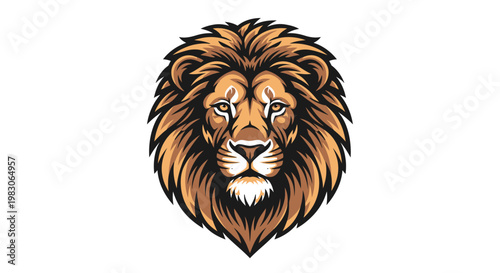 Close-up illustration of a fierce lion's face with a full mane.