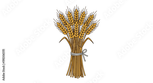 A bundle of golden wheat stalks tied with a white ribbon