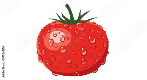 Fresh red tomato with water drops