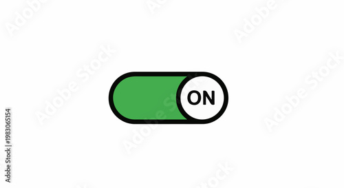 A green toggle switch displays the word "ON" in black text on a white circle