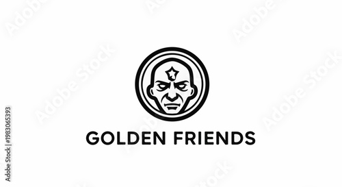 Stylized circular emblem features a stern, bald face with a star insignia on its forehead