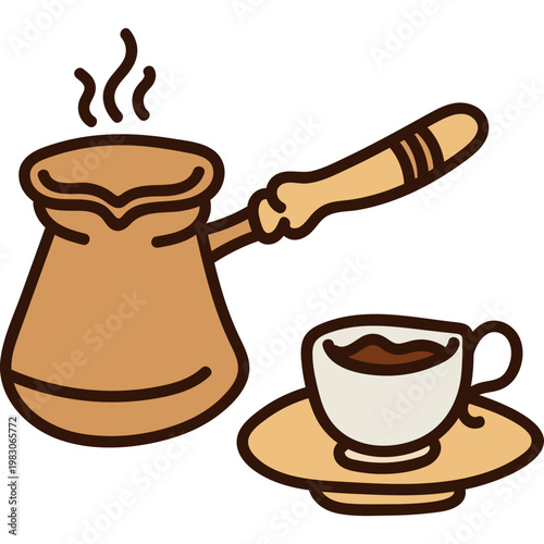 Turkish Coffee Pot and Cup Illustration