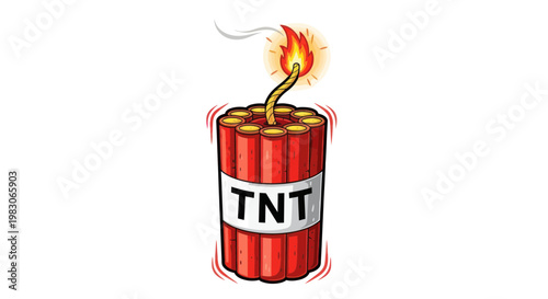 Dynamite Bomb with Burning Fuse and TNT Label, Cartoon Style