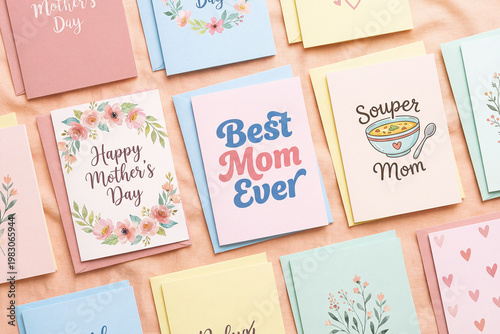Obraz na płótnie Colorful Mother’s Day Greeting Cards Collection with Best Mom Ever Message and F