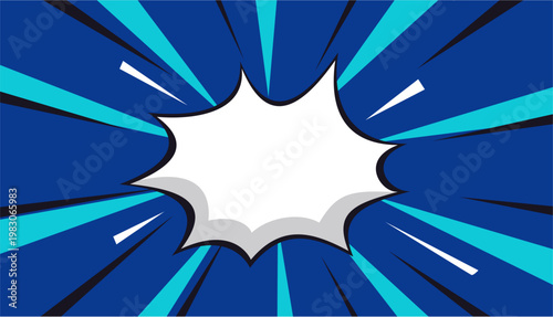 Blue Comic Explosion Burst Background with Dynamic Radial Rays