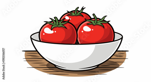 A white bowl overflows with ripe red tomatoes on a wooden surface