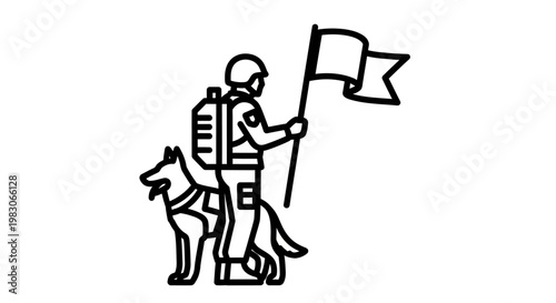 Soldier with Military Dog and Flag