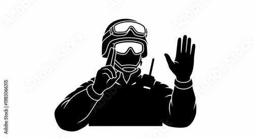 Special Forces Soldier in Tactical Gear, Holding Up Hand for Stop Signal