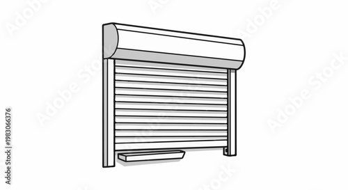 A white roller shutter with gray shading, seen from the front, isolated