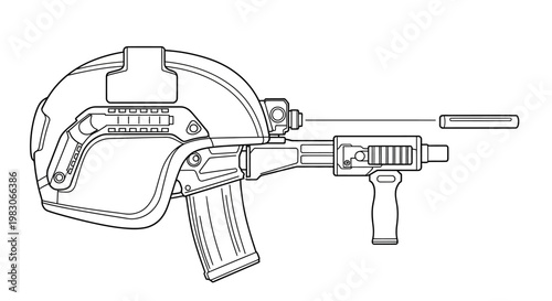 Tactical Helmet with Integrated Weapon System and Magazine