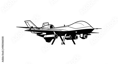 Unmanned Aerial Vehicle (UAV) Drone with Weapons, Military Aircraft, Technology