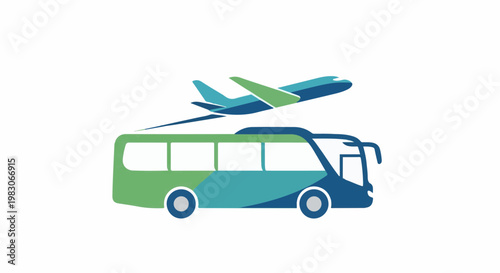 A stylized bus and airplane graphic, representing transport options