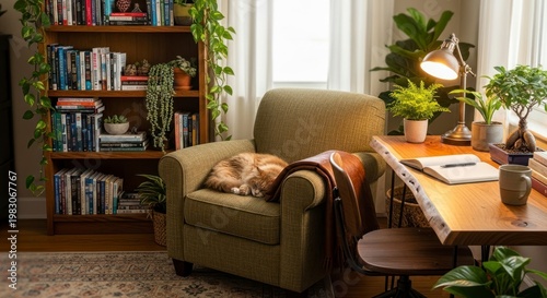 Cozy home office with chair.