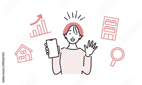 住まいをスマホで検索して喜ぶ女性