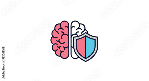 Mental health protection and brain safety icon with shield vector illustration