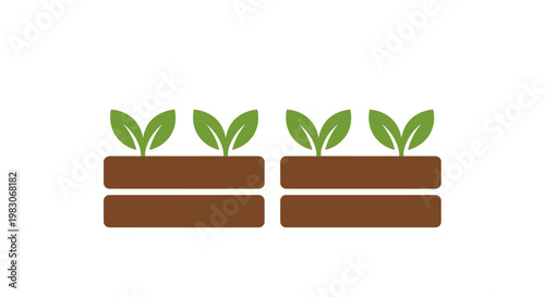 Green plant seedlings growing in garden planter boxes flat vector illustration.