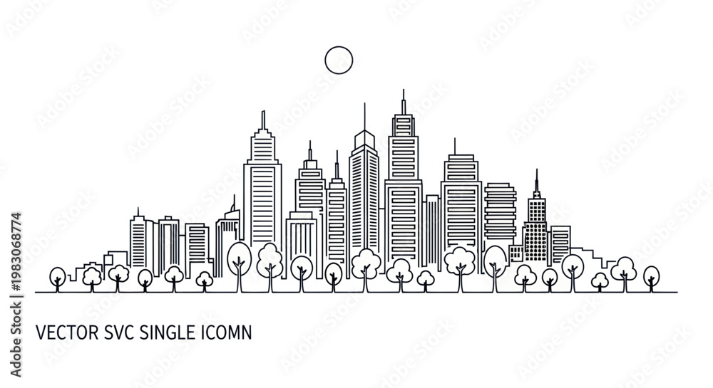 Fototapeta premium Modern City Skyline Silhouette, Urban Landscape, Vector Art