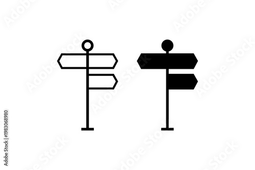 Minimalist black and white directional signs with arrows.