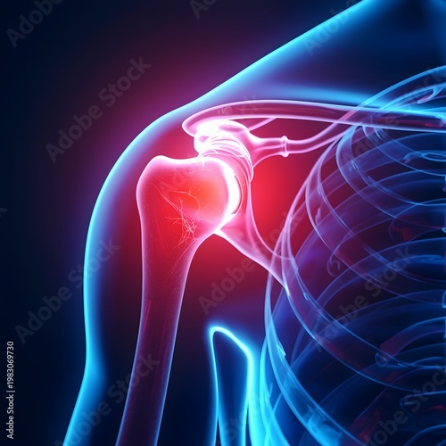 anatomical 3D render of shoulder osteoarthritis