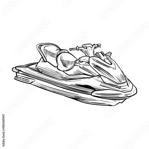 jet ski vector line art hand drawn illustration