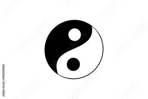 Black and white yin yang symbol on a white background.