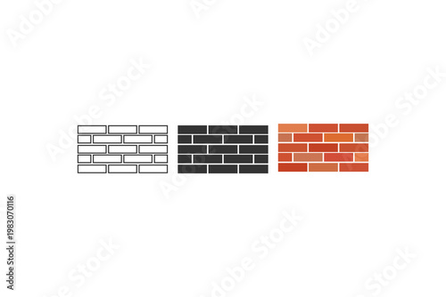 Comparison of brick patterns in outline, black, and red styles on white background.