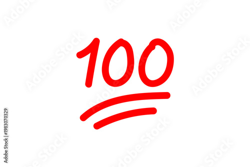 Red 100 emoji with underlines on white background.