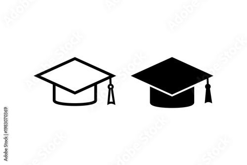 Black and white graduation cap icons for education and academic themes.