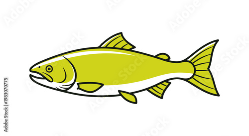 Vibrant Green Salmon Fish Illustration, Isolated on White Background
