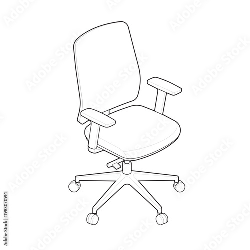 Isometric mid back ergonomic task chair and mesh office seating linear drawing