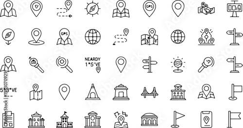 Black and white line collection of diverse human figures and symbols representing various activities and concepts
