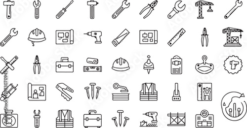 Black and white line collection of household and tools for use household tools kitchenware furniture