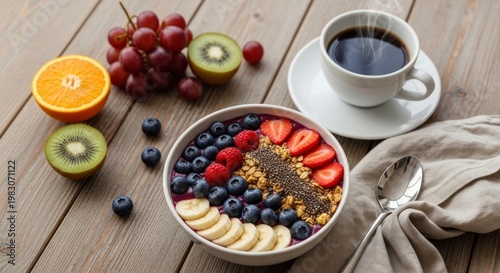 Fresh Fruit Bowl with Coffee.