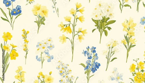 Charming Minimal Spring Flowers Wallpaper Pattern with Watercolor Botanicals and Soft Color Palette